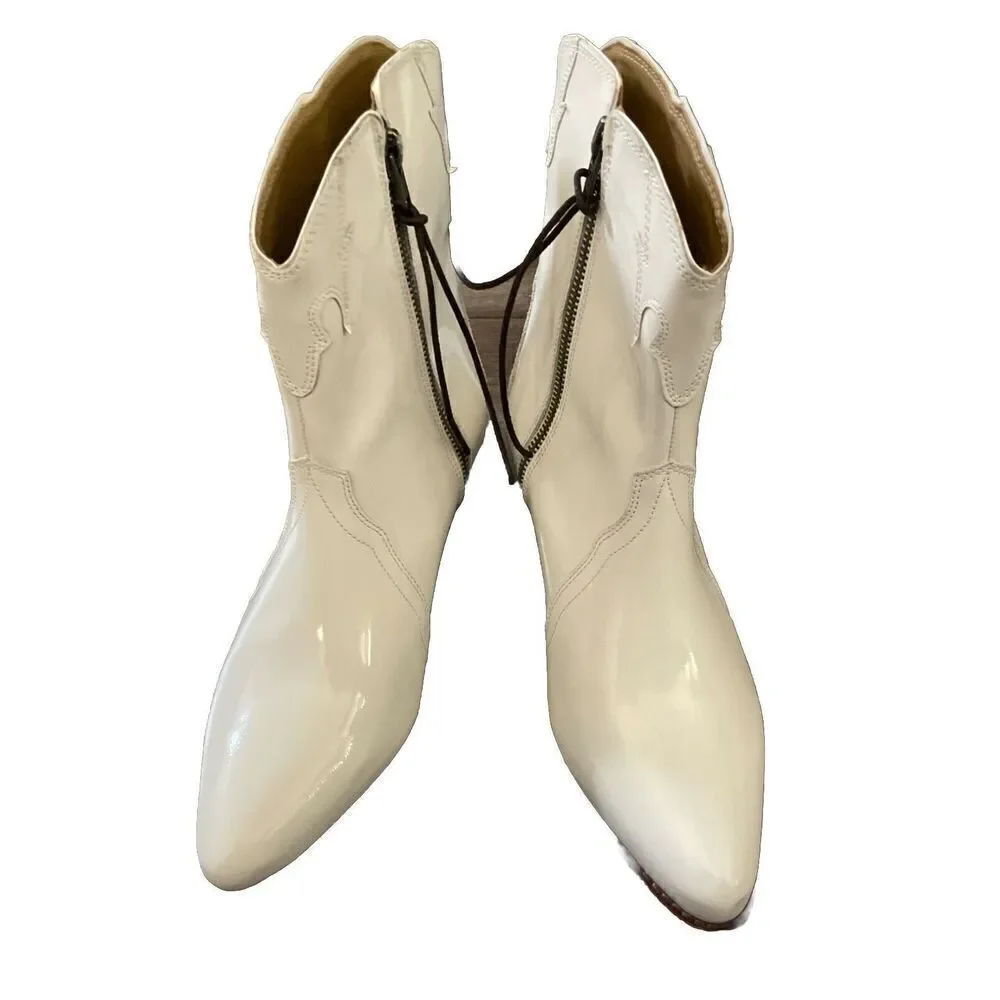 Free People New Frontier Western White Pointed Toe Distressed  Boots 40 US 10